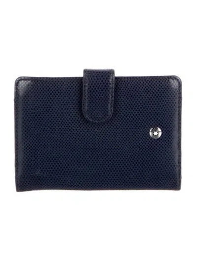 Pre-owned Montblanc Caviar Timeless Compact Wallet Leather French Purse In Blue