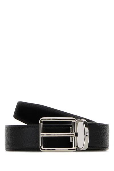 Montblanc Leather Reversible Belt Adjustable Length Textured In Black