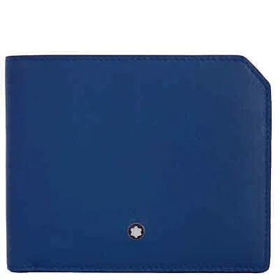 Pre-owned Montblanc Cobalt Leather 6cc Meisterstuck Selection Soft Wallet 130059 In Blue