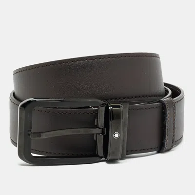 Pre-owned Montblanc Cut To Size Buckle Belt Brown Leather