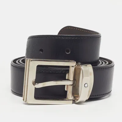 Pre-owned Montblanc Cut To Size Reversible Buckle Belt Black/brown Leather
