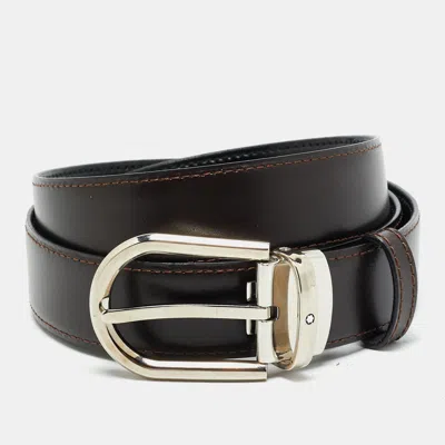 Pre-owned Montblanc Cut To Size Reversible Buckle Belt Black/brown Leather