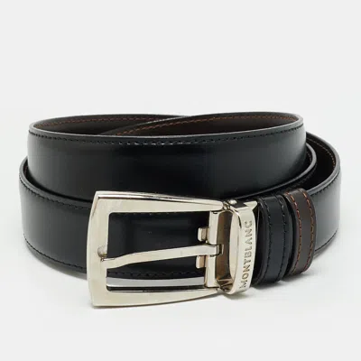 Pre-owned Montblanc Cut To Size Reversible Buckle Belt Black/brown Leather