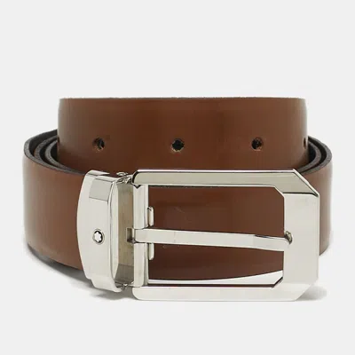 Pre-owned Montblanc Cut To Size Reversible Buckle Belt Brown/black Leather