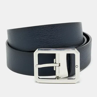 Pre-owned Montblanc Cut To Size Reversible Buckle Belt Navy Blue/black Leather