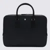 Montblanc Dark Blue Leather Top Handle Bag In Black