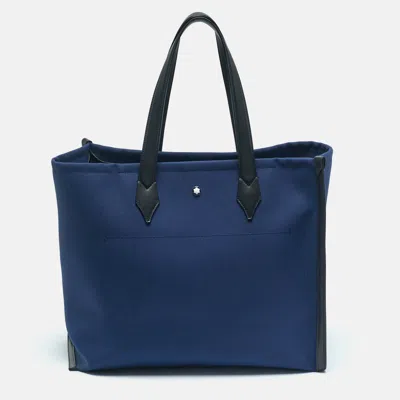 Pre-owned Montblanc Dark Blue/black Canvas And Leather Blue Spirit Tote