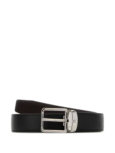 Montblanc Leather Reversible Belt Adjustable Length Textured In Black