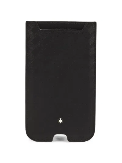 Pre-owned Montblanc Extreme 3.0 Textured Leather Phone Pouch In Black