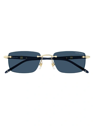 Montblanc Mb0344s Sunglasses In Gold Blue Blue