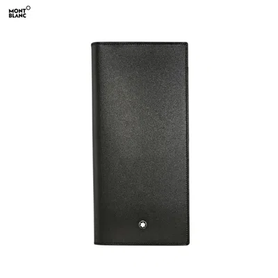 Pre-owned Montblanc Genuine  Meisterstuck Leather 14c Long Bifold Vertical Wallet Purse Men In Black