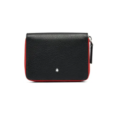Pre-owned Montblanc Genuine  Meisterstück Natural Leather Coin Wallet Purse Pouch Pocket In Black & Red