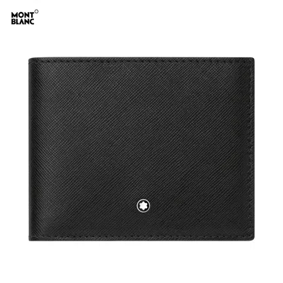 Pre-owned Montblanc Genuine  Sartorial Mens Bifold Natural Cowhide Leather Wallet 113215 In Black