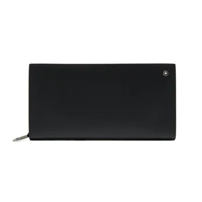 Pre-owned Montblanc Genuine  Westside Natural Leather 13cc Long Zipper Wallet Purse For Men In Black