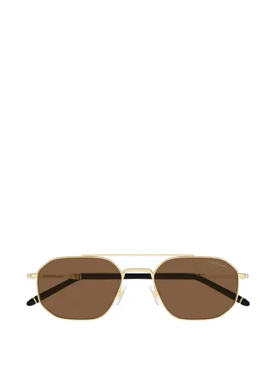Montblanc Geometric-frame Double-bridge Sunglasses In Brown