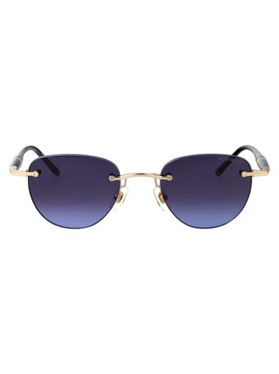 Montblanc Gold-black-blue Metal Sunglasses