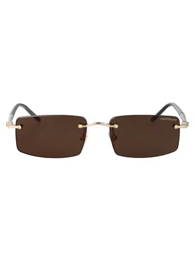 Montblanc Gold-gold-brown Metal Sunglasses