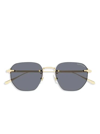 Montblanc Gold-gold-grey Metal Sunglasses In Gray