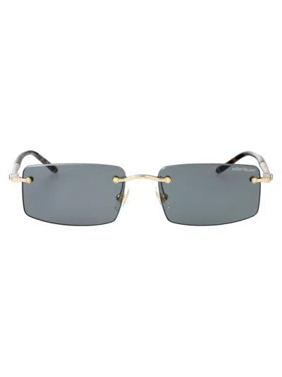 Montblanc Gold-gold-grey Metal Sunglasses In Gray