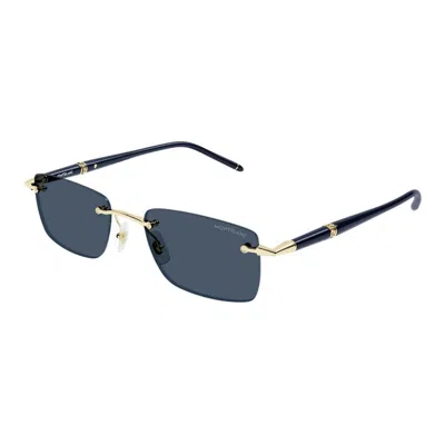 Montblanc Gold Metal Sunglasses In Blue