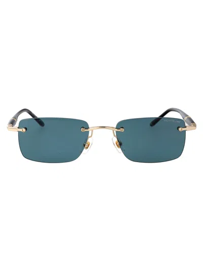 Montblanc Gold Metal Sunglasses In Blue
