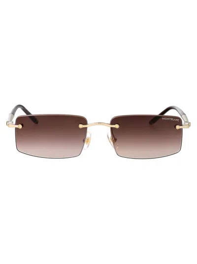 Montblanc Gold-gold-brown Metal Sunglasses