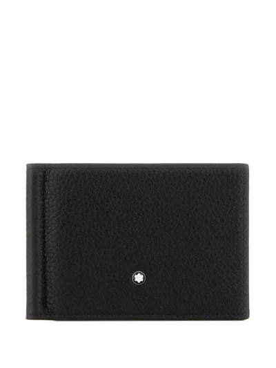 Montblanc Leather Cardholder Compact Design Textured Finish In Black