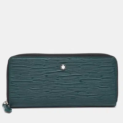 Pre-owned Montblanc Green Embossed Leather Meisterstück Long Zip Around Wallet