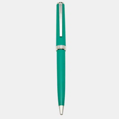 Pre-owned Montblanc Green Resin Silver Tone Ballpoint Pen