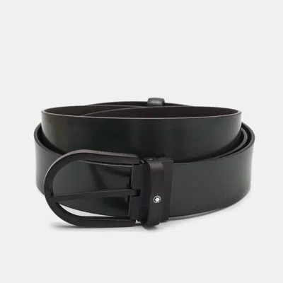 Pre-owned Montblanc Green/black Leather Cut To Size Reversible Buckle Belt
