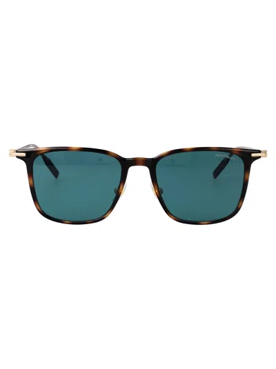 Montblanc Havana-gold-green Injection Sunglasses In Blue