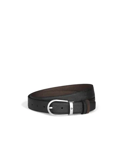 Montblanc Horseshoe 30 Mm Reversible Belt In Sartorial Leather In Blue