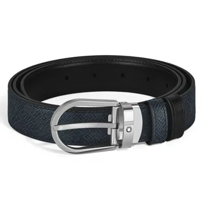 Montblanc Horseshoe 30 Mm Reversible Belt In Sartorial Leather In Blue