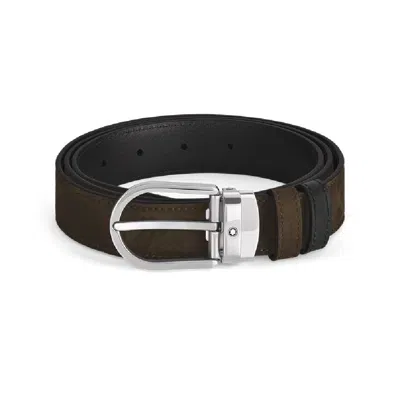 Montblanc Horseshoe 30 Mm Reversible Belt In Suede Leather In Green