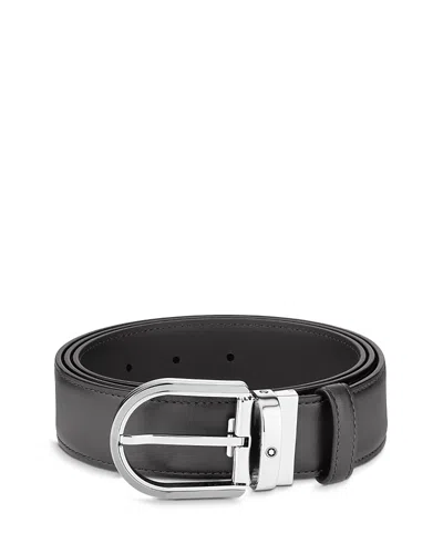 Montblanc Horseshoe Buckle Leather Belt In Grey