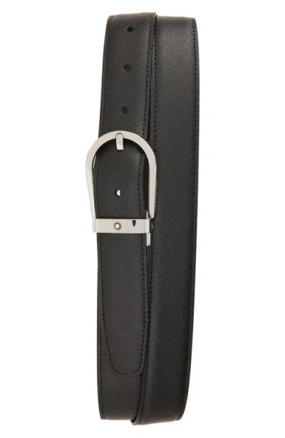 Montblanc Tweed-effect Reversible Belt In Black