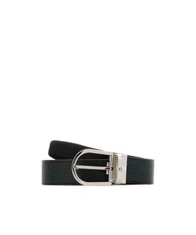 Montblanc Leather Reversible Belt Adjustable Length Textured In Black