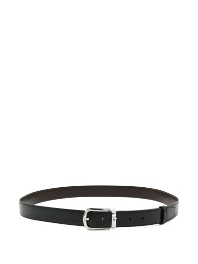 Montblanc Adjustable Belts With Silver Buckle Smooth Finish In Black