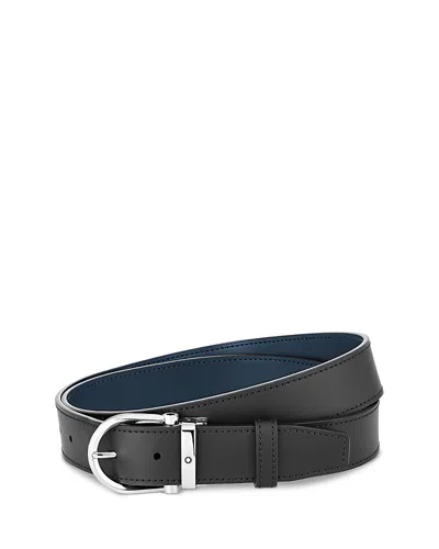 Montblanc Horseshoe Shiny Stainless Steel Buckle Reversible Belt In Black Blue