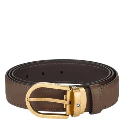 Montblanc Horseshoe Vintage Yellow Gold Finish 30mm Leather Belt In Brown