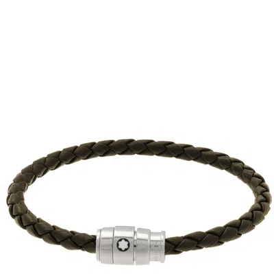 Montblanc Khaki Woven Leather Bracelet In ["beige"]
