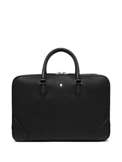 Montblanc Large Grained Leather Briefcase In Black
