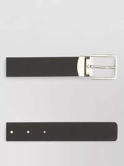 Montblanc Leather Belt Silver Tone Buckle Smooth In Brown