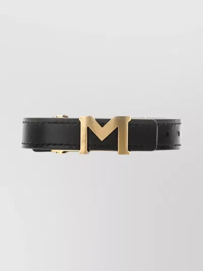Montblanc Leather Bracelet With Adjustable Length And Gold-tone Hardware In Black