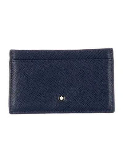 Pre-owned Montblanc Leather Card Holder In Blue
