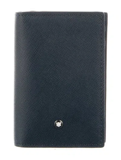 Pre-owned Montblanc Leather Card Holder W/ Tags In Blue