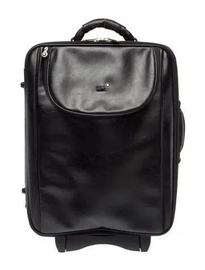 Pre-owned Montblanc Leather Carry On Trolley Suitcase In Black
