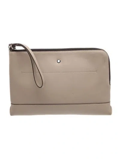 Pre-owned Montblanc Leather Clutch In Gray