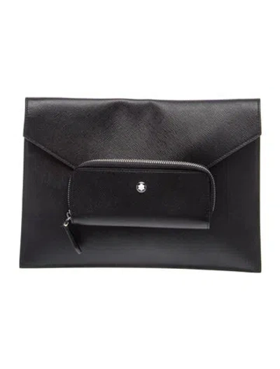 Pre-owned Montblanc Leather Clutch W/ Tags In Black