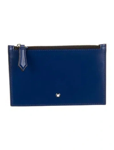 Pre-owned Montblanc Leather Coin Pouch In Blue